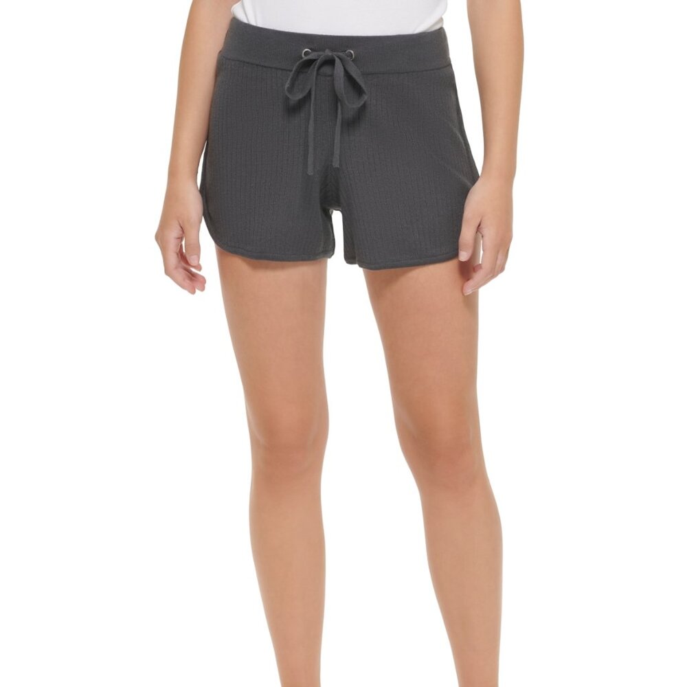 Calvin Klein Jeans Women's Ribbed-Knit Drawstring Shorts Forge Iron M B4HP